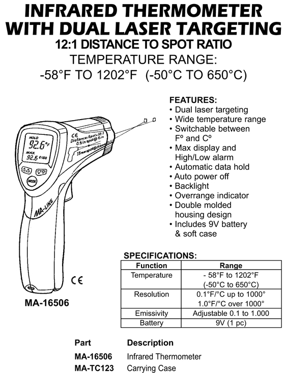 MA-Line MA-PDT392B Big Digit Pocket Digital Thermometer
